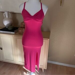 AYM STUDIO NWOT Hot Pink‎ Layla Midi Dress Sleeveless Dress Open Back Size Small